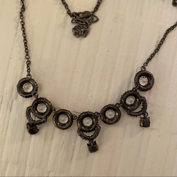 Round Gunmetal Vintage Art Nouveau Rhinestone Necklace Distressed Adjustable 20s - Picture 8 of 9